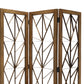 Wooden Handcrafted 3 Panel Room Divider with Intricate Iron Design, Brown