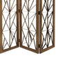 Wooden Handcrafted 3 Panel Room Divider with Intricate Iron Design, Brown