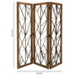 Wooden Handcrafted 3 Panel Room Divider with Intricate Iron Design, Brown