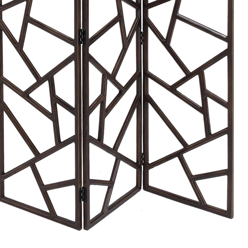 Wooden 3 Panel Room Divider with Intricate Design, Espresso Brown-zoom-