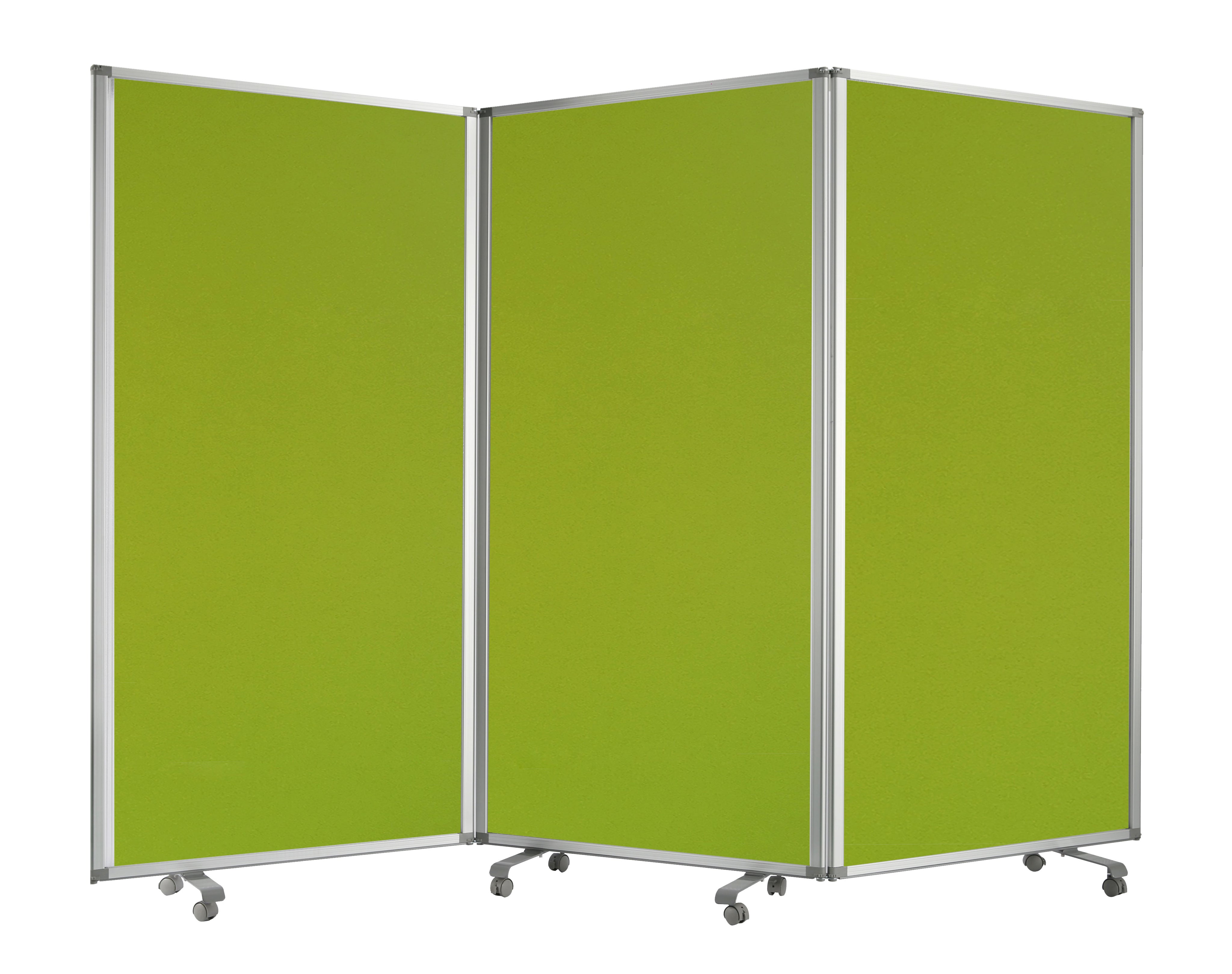 Accordion Style Fabric Upholstered 3 Panel Room Divider, Green and Gray-zoom-1