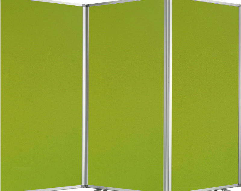Accordion Style Fabric Upholstered 3 Panel Room Divider, Green and Gray-zoom-