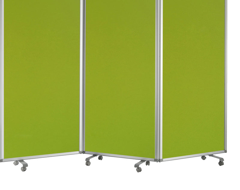 Accordion Style Fabric Upholstered 3 Panel Room Divider, Green and Gray-zoom-