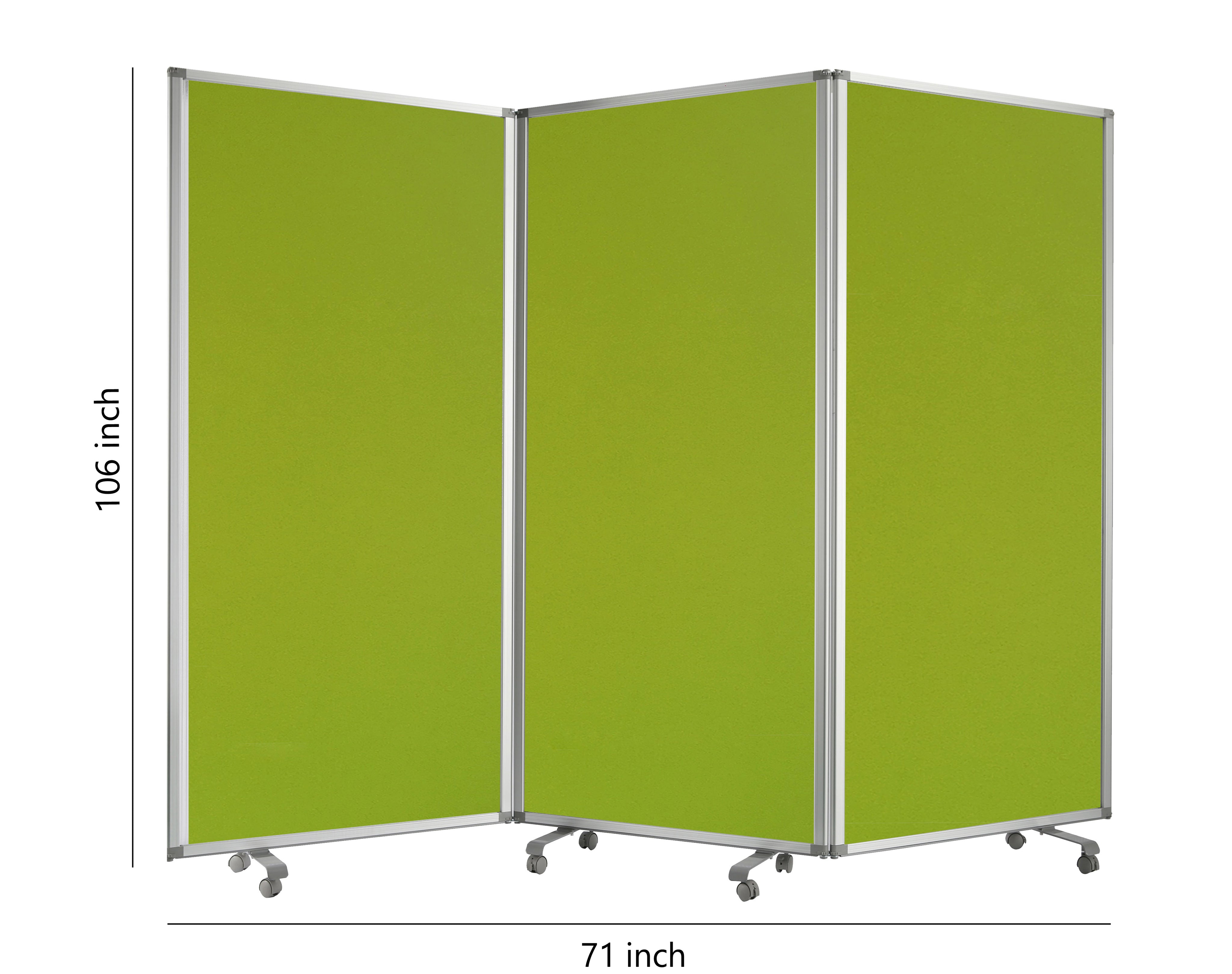 Accordion Style Fabric Upholstered 3 Panel Room Divider, Green and Gray-zoom-5
