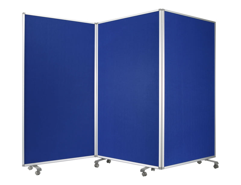 Accordion Style Fabric Upholstered 3 Panel Room Divider, Blue and Gray-zoom-
