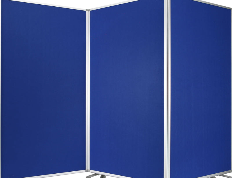 Accordion Style Fabric Upholstered 3 Panel Room Divider, Blue and Gray-zoom-