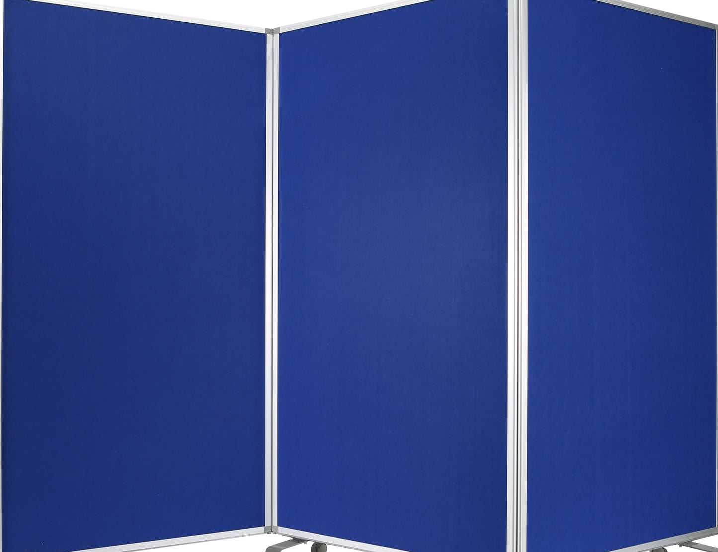 Accordion Style Fabric Upholstered 3 Panel Room Divider, Blue and Gray