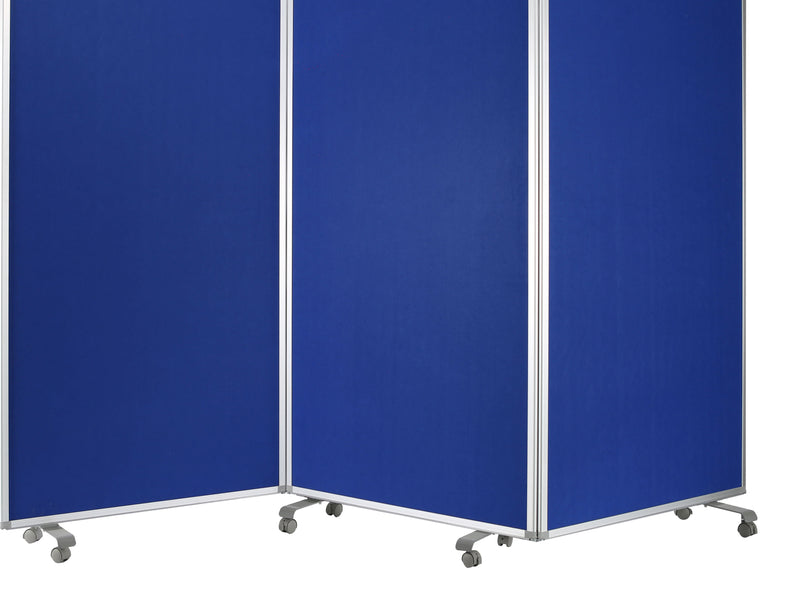 Accordion Style Fabric Upholstered 3 Panel Room Divider, Blue and Gray-zoom-