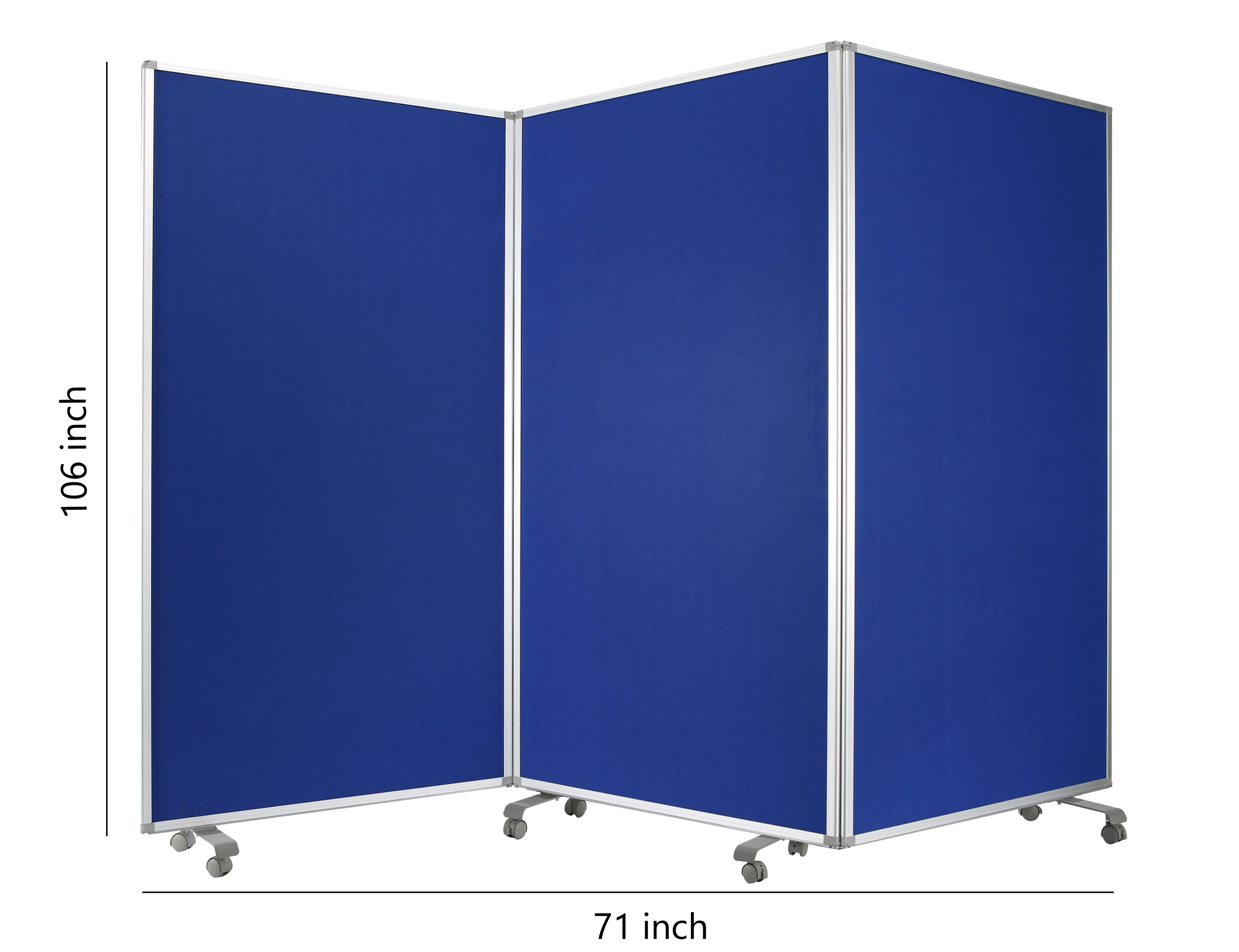 Accordion Style Fabric Upholstered 3 Panel Room Divider, Blue and Gray-zoom-5