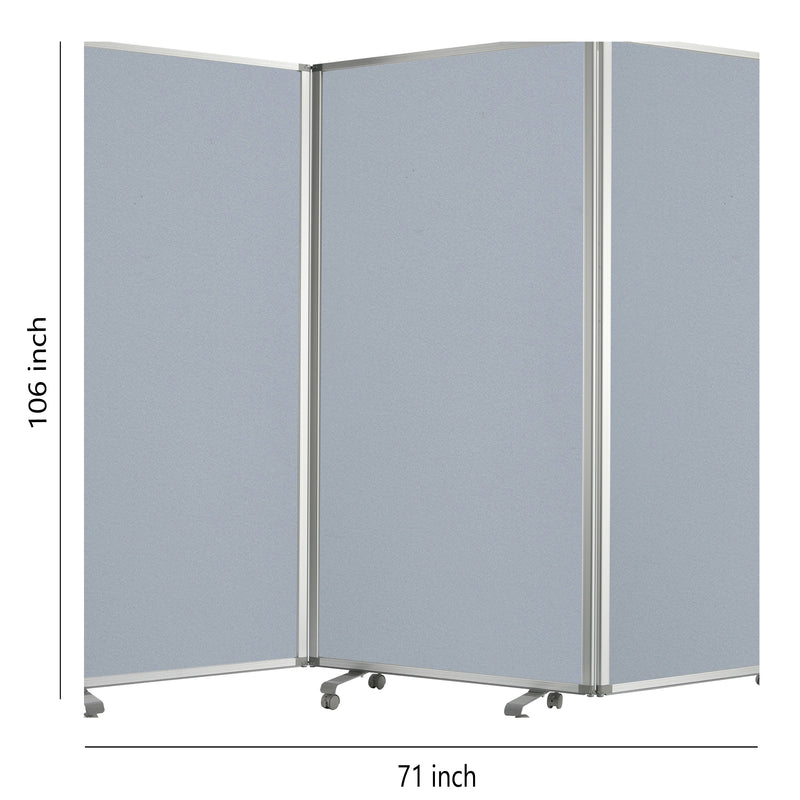 Accordion Style Fabric Upholstered 3 Panel Room Divider, Gray-zoom-