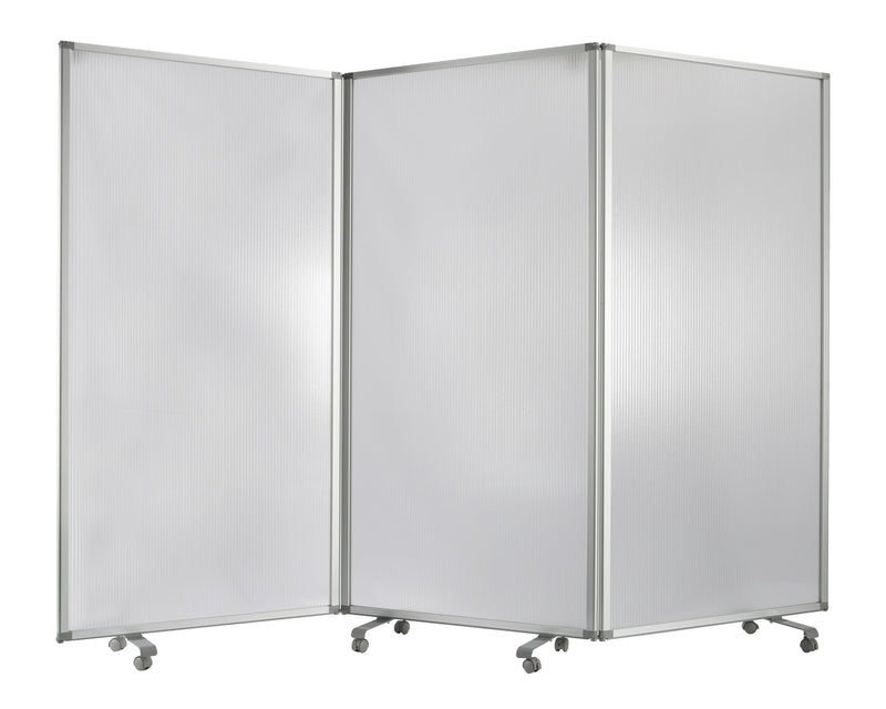 Accordion Style Plastic Inserts 3 Panel Room Divider with Casters, Gray-zoom-