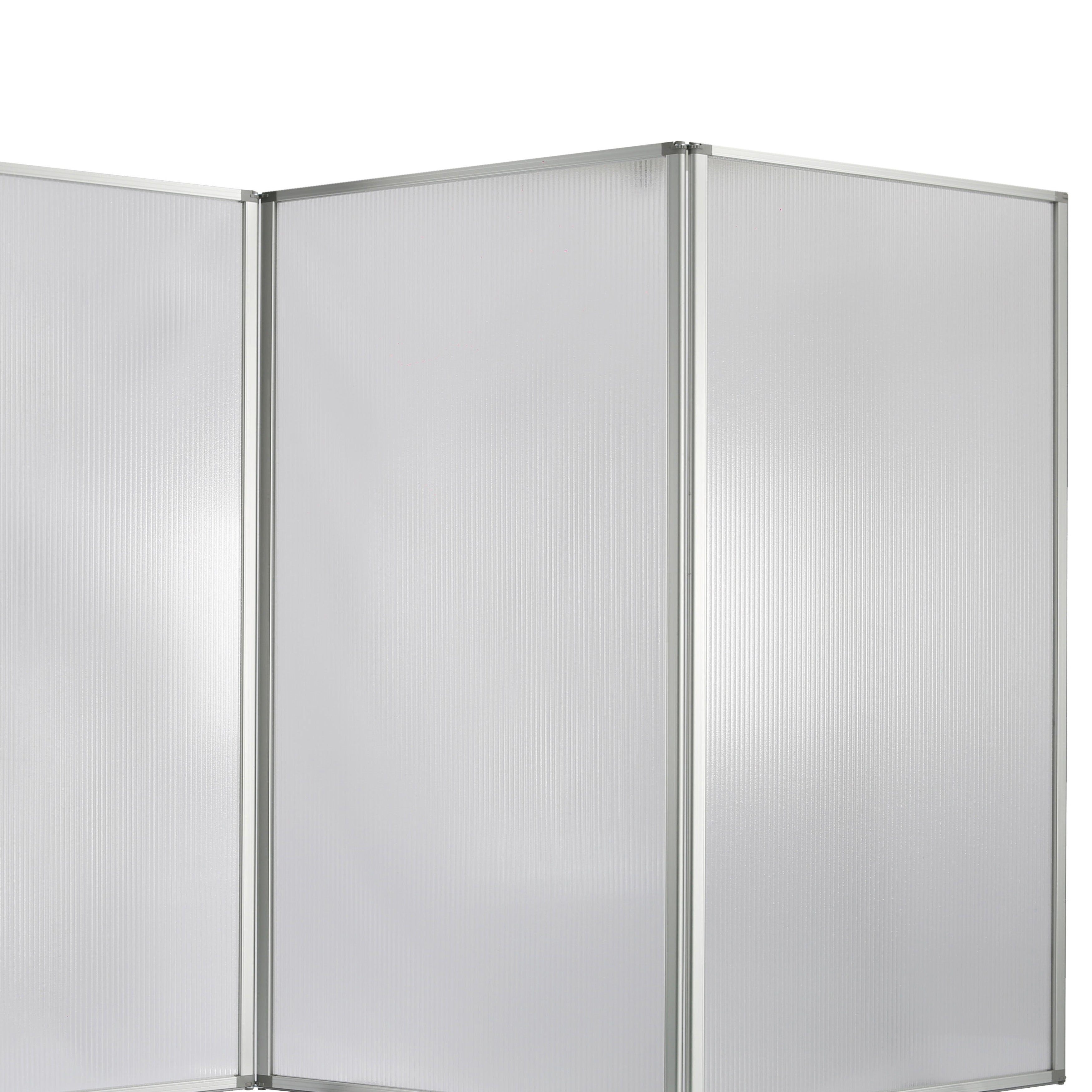 Accordion Style Plastic Inserts 3 Panel Room Divider with Casters, Gray-zoom-2
