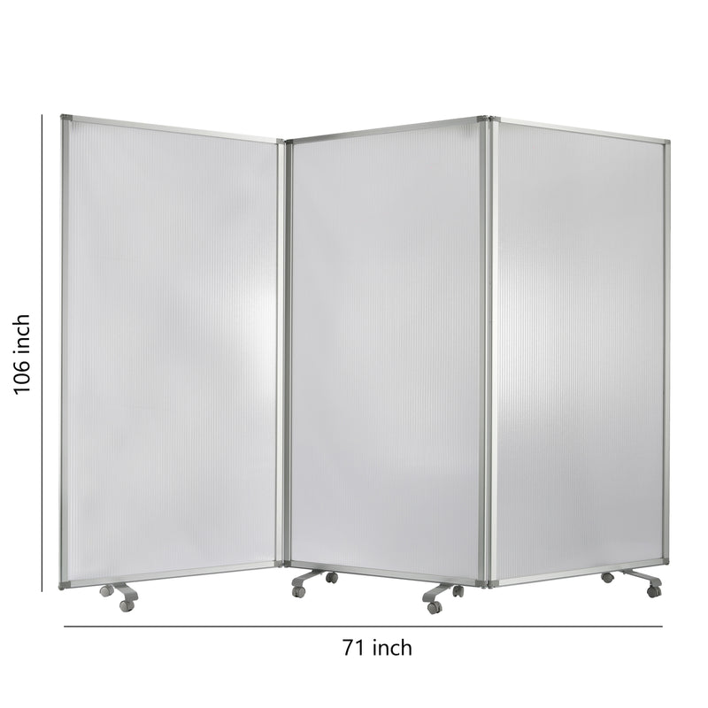 Accordion Style Plastic Inserts 3 Panel Room Divider with Casters, Gray-zoom-