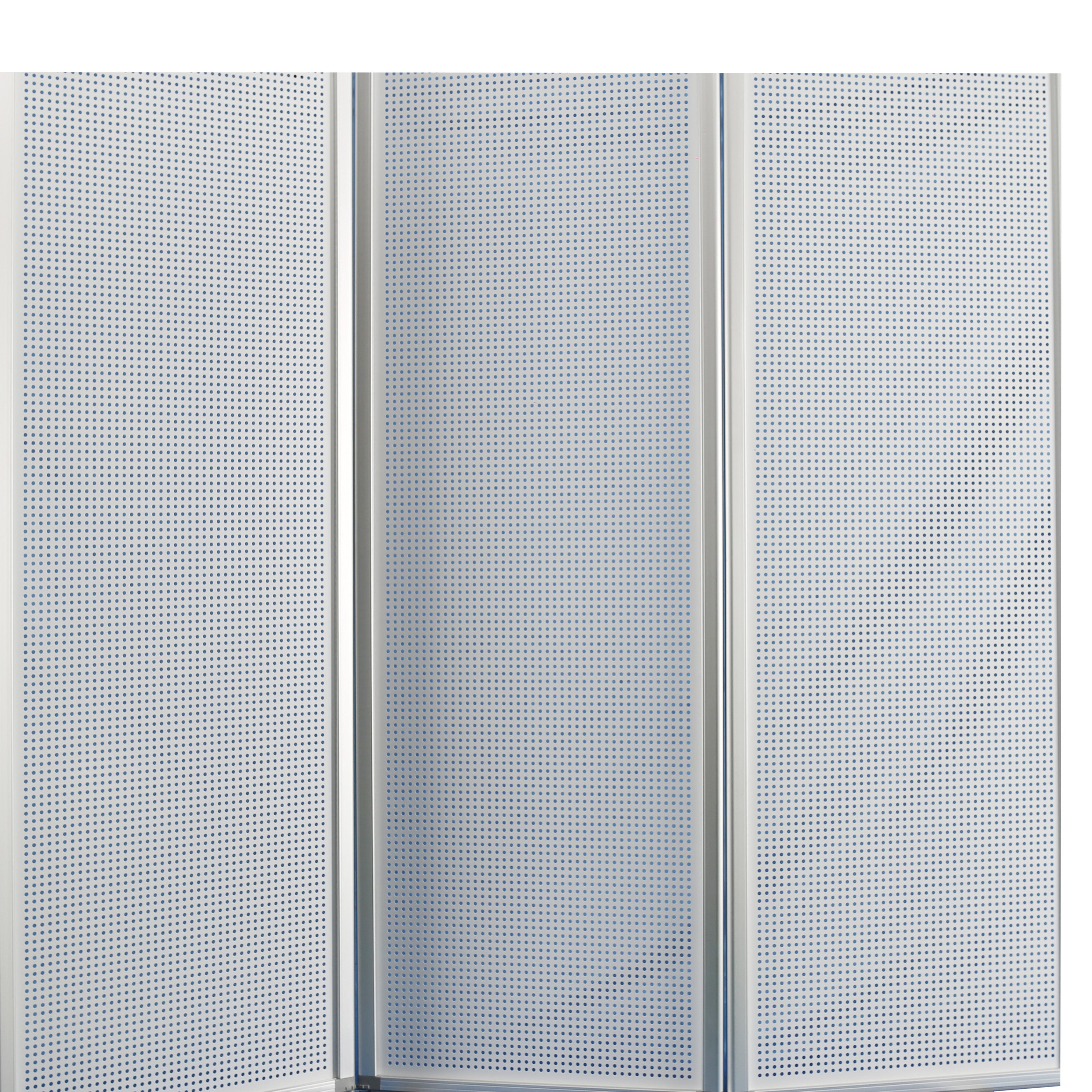Accordion Style Metal 3 Panel Room Divider with Perforated Details, White