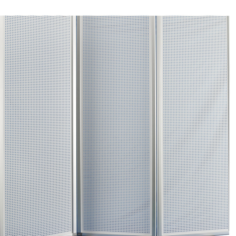 Accordion Style Metal 3 Panel Room Divider with Perforated Details, White-zoom-