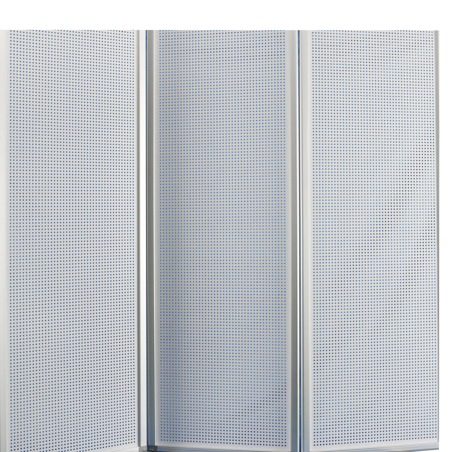 Accordion Style Metal 3 Panel Room Divider with Perforated Details, White