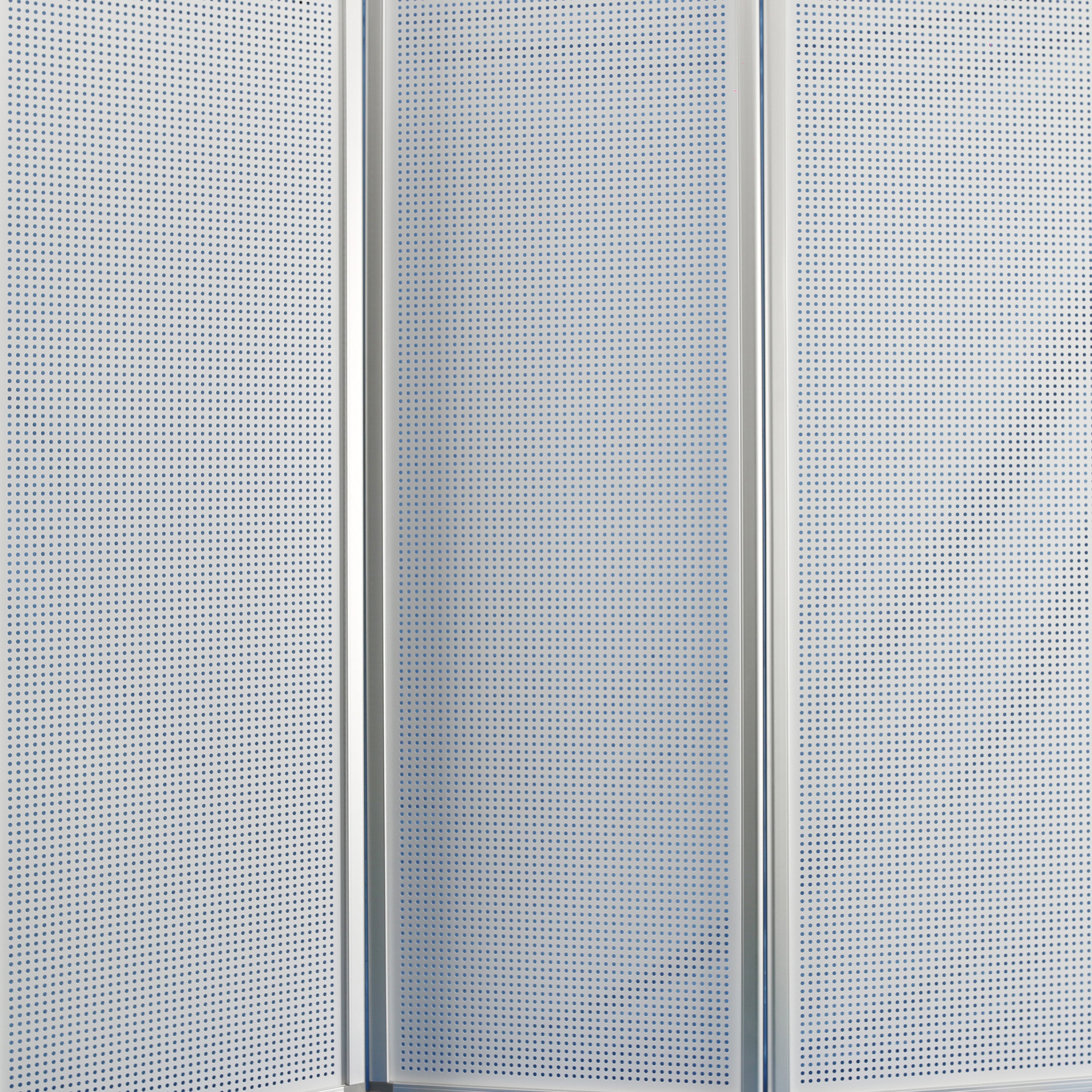 Accordion Style Metal 3 Panel Room Divider with Perforated Details, White-zoom-3