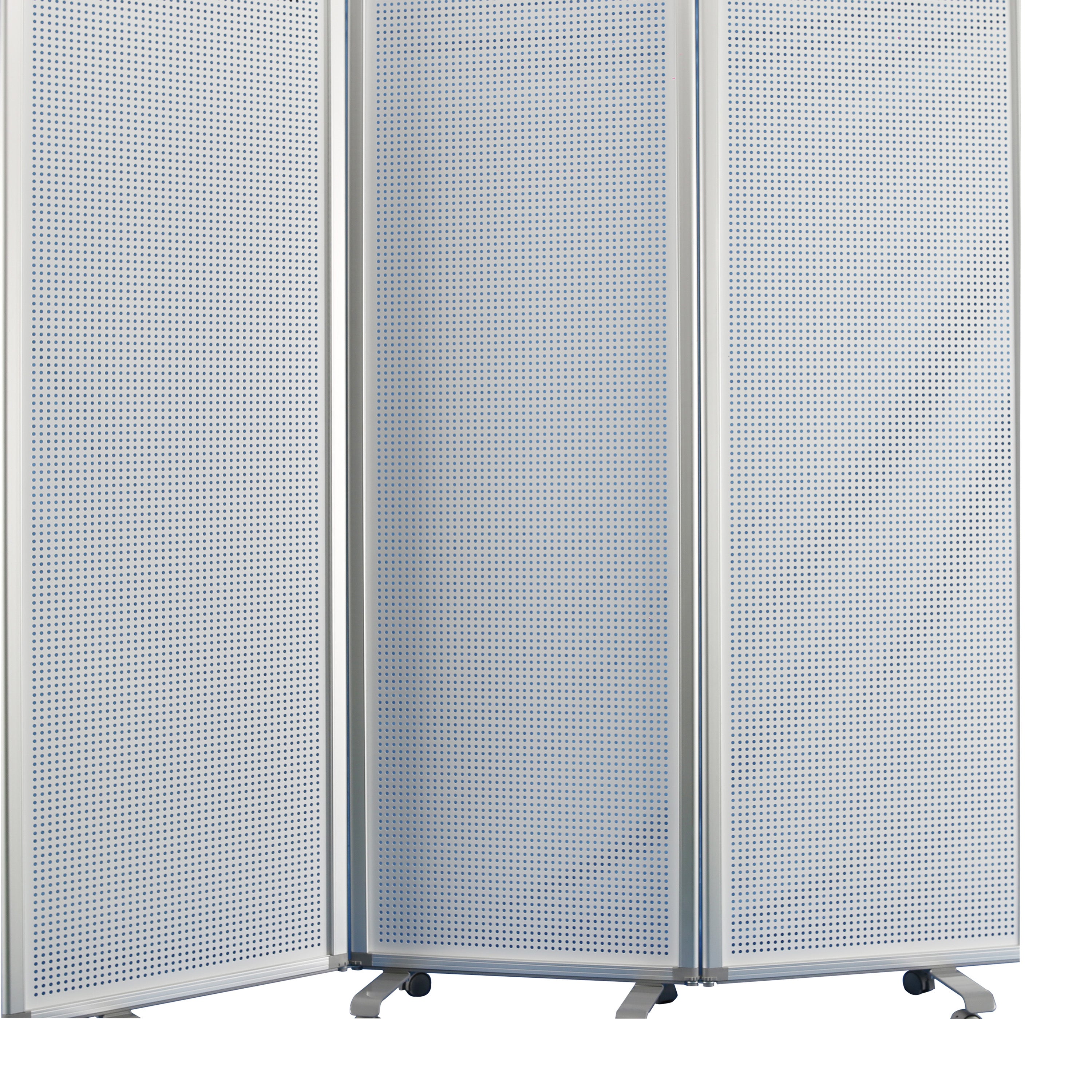 Accordion Style Metal 3 Panel Room Divider with Perforated Details, White-zoom-4