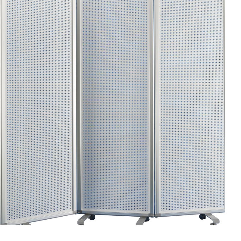 Accordion Style Metal 3 Panel Room Divider with Perforated Details, White-zoom-