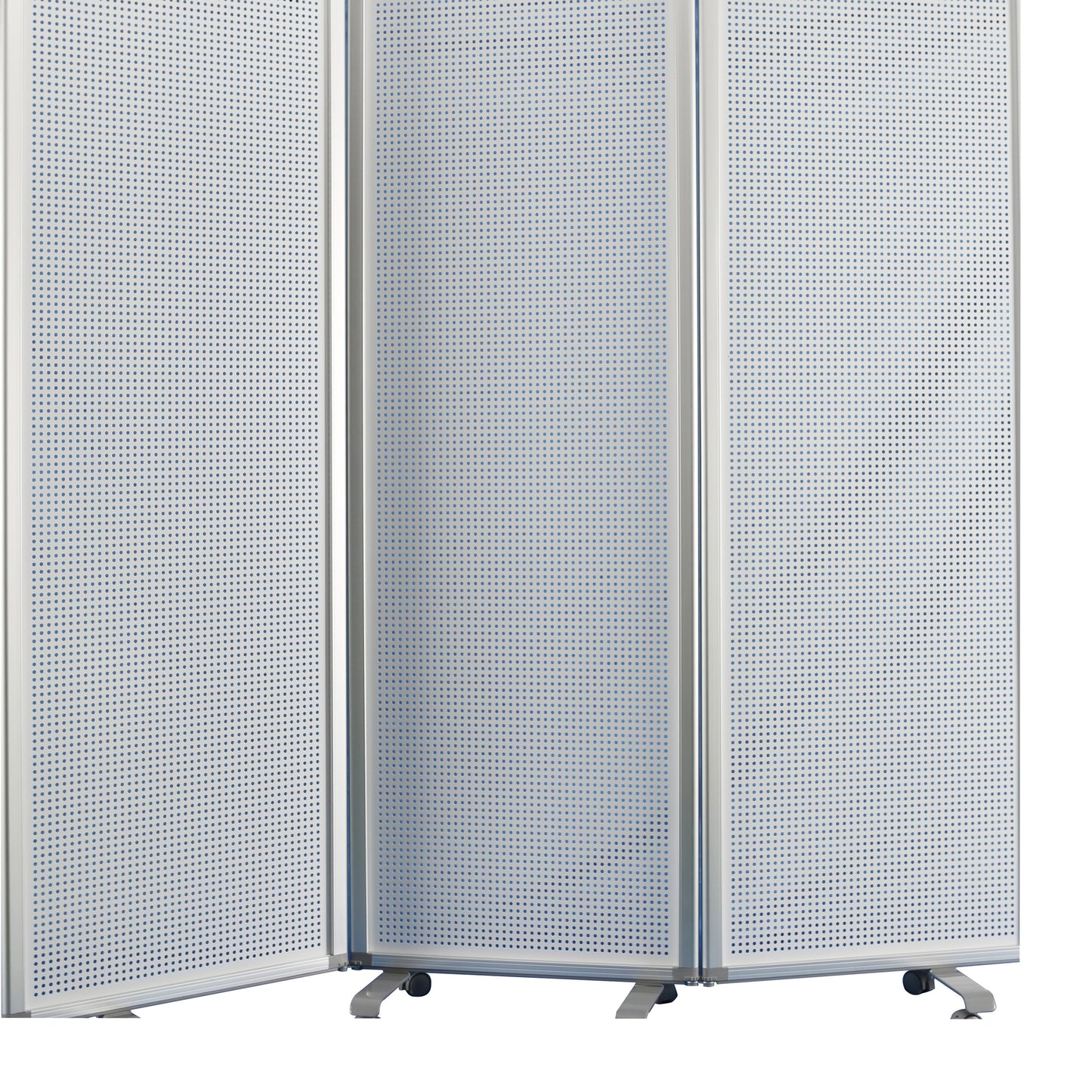 Accordion Style Metal 3 Panel Room Divider with Perforated Details, White