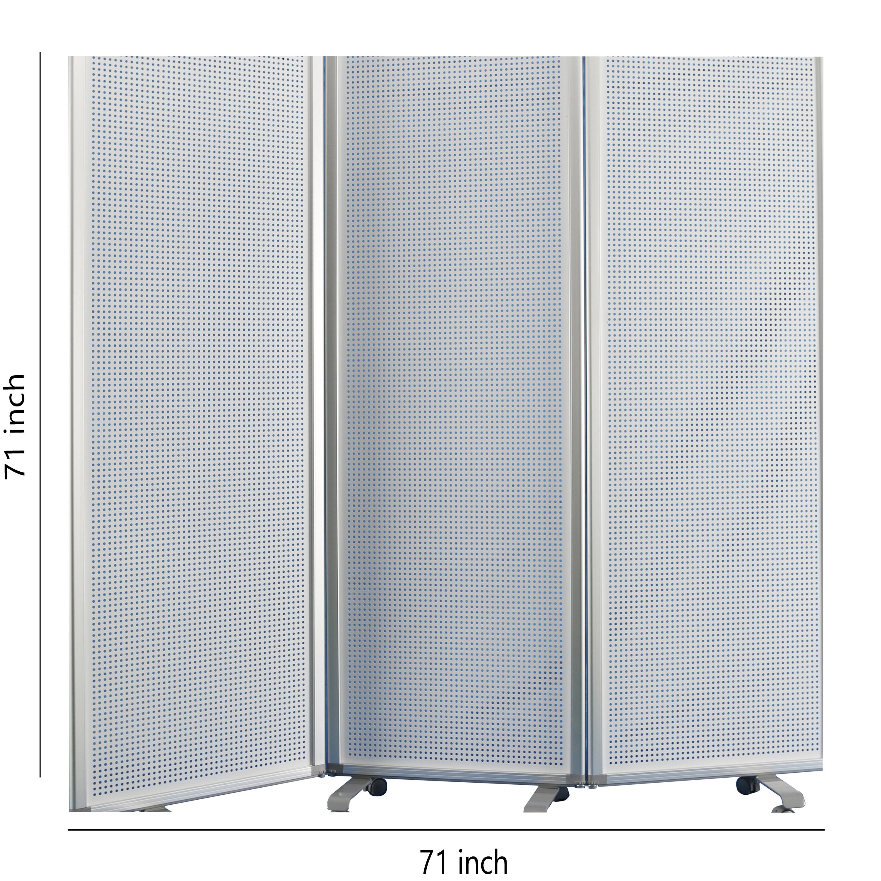 Accordion Style Metal 3 Panel Room Divider with Perforated Details, White-zoom-5