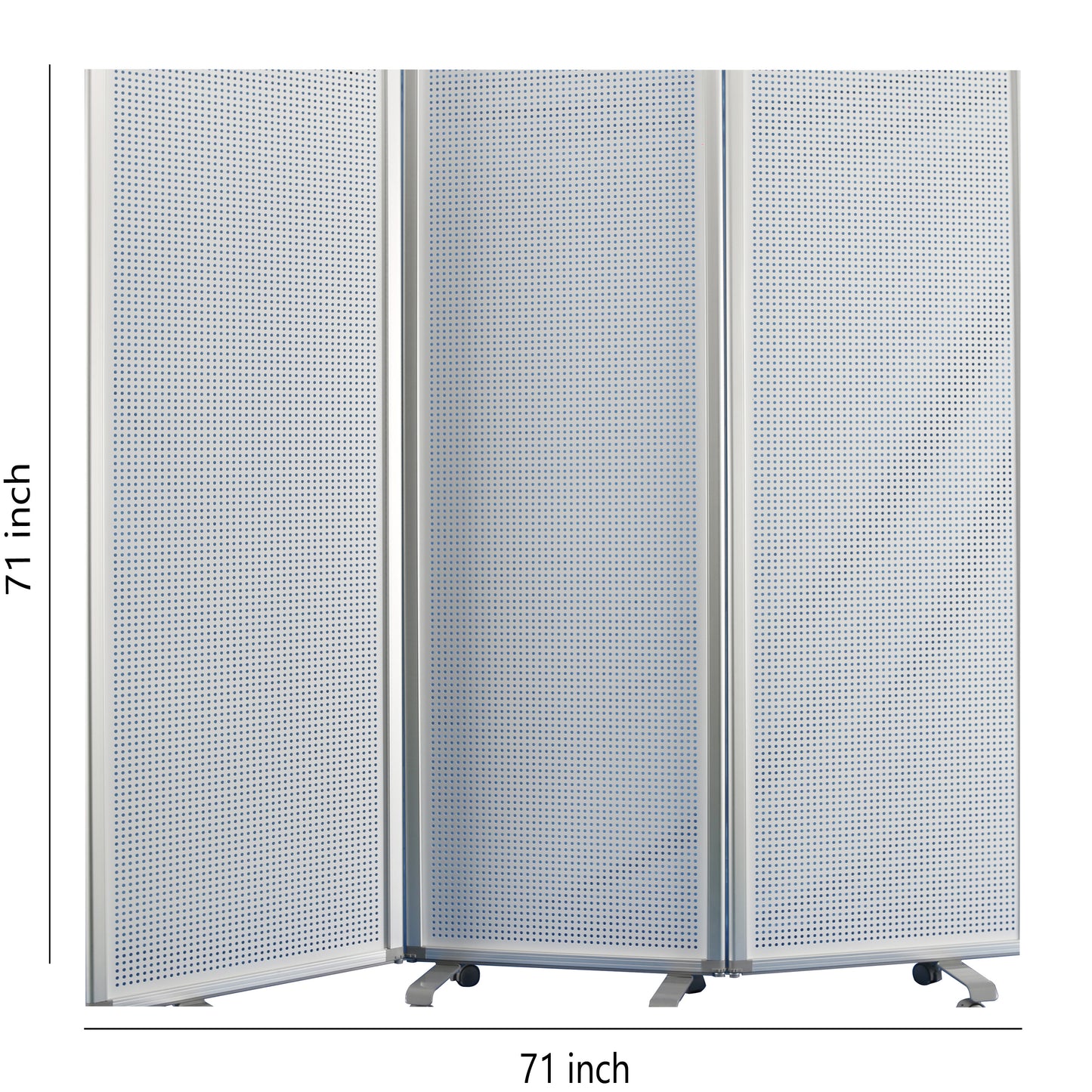 Accordion Style Metal 3 Panel Room Divider with Perforated Details, White