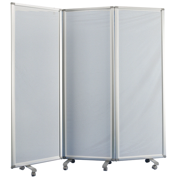 Accordion Style Metal 3 Panel Room Divider with Perforated Details, White