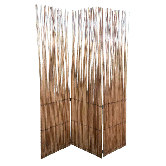 69 Inch 3 Panel Room Divider, Wood Willow Branch, Brown