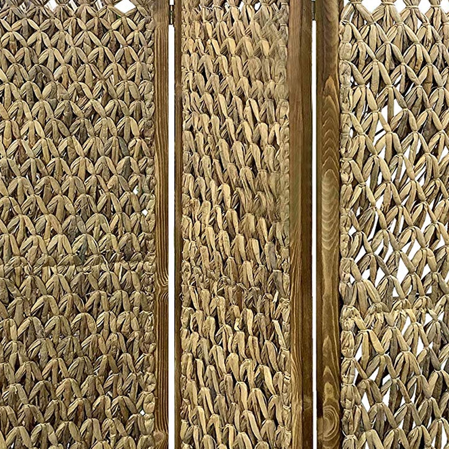 Woven Seagrass 3 Panel Wooden Room Divider, Natural Brown-zoom-3