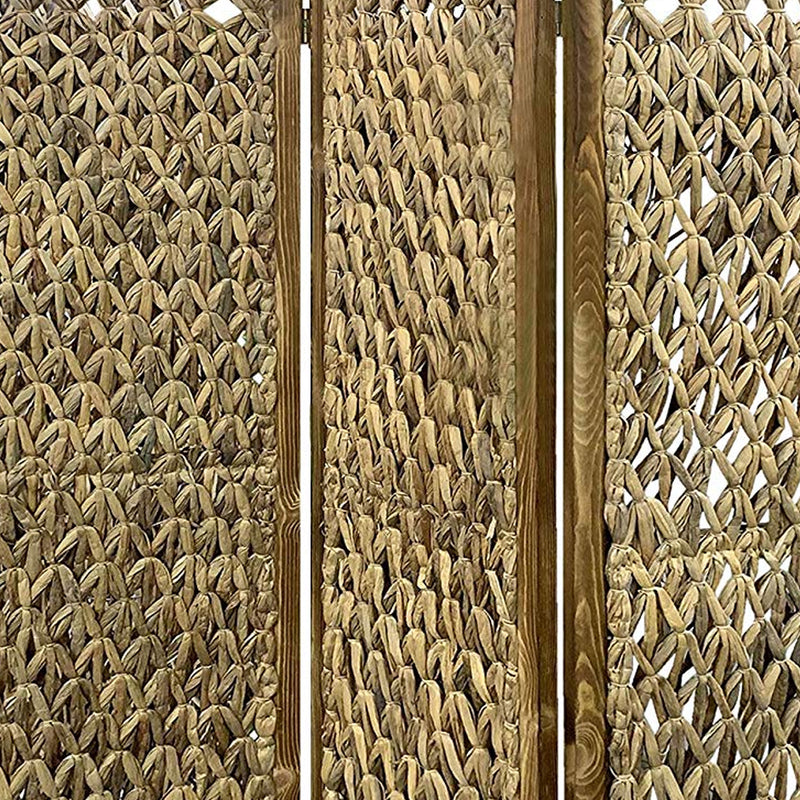Woven Seagrass 3 Panel Wooden Room Divider, Natural Brown-zoom-