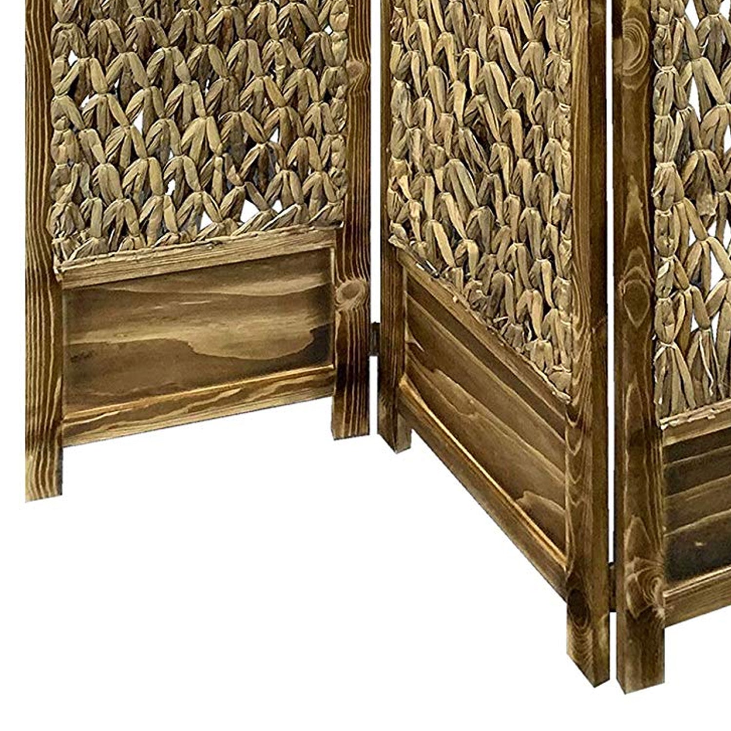 Woven Seagrass 3 Panel Wooden Room Divider, Natural Brown-zoom-4