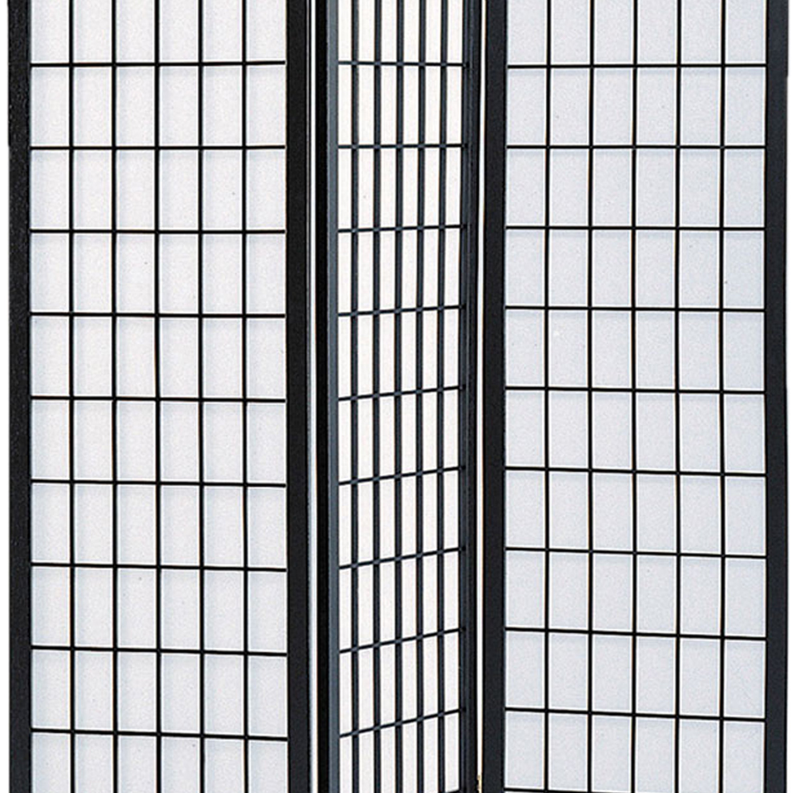 Wooden 3 Panel Room Divider with Shoji Paper Inserts, Black and White-zoom-3