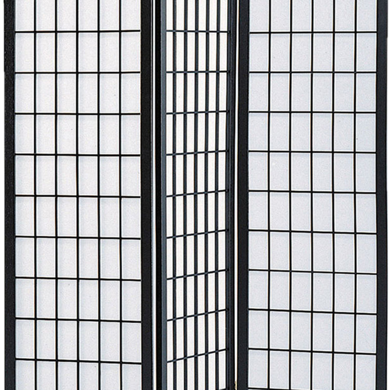Wooden 3 Panel Room Divider with Shoji Paper Inserts, Black and White-zoom-