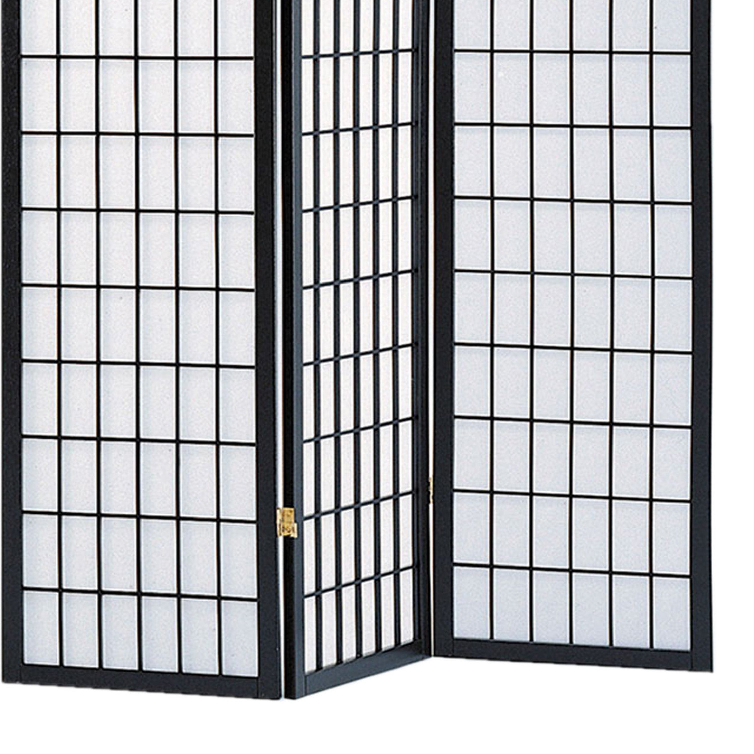 Wooden 3 Panel Room Divider with Shoji Paper Inserts, Black and White-zoom-4