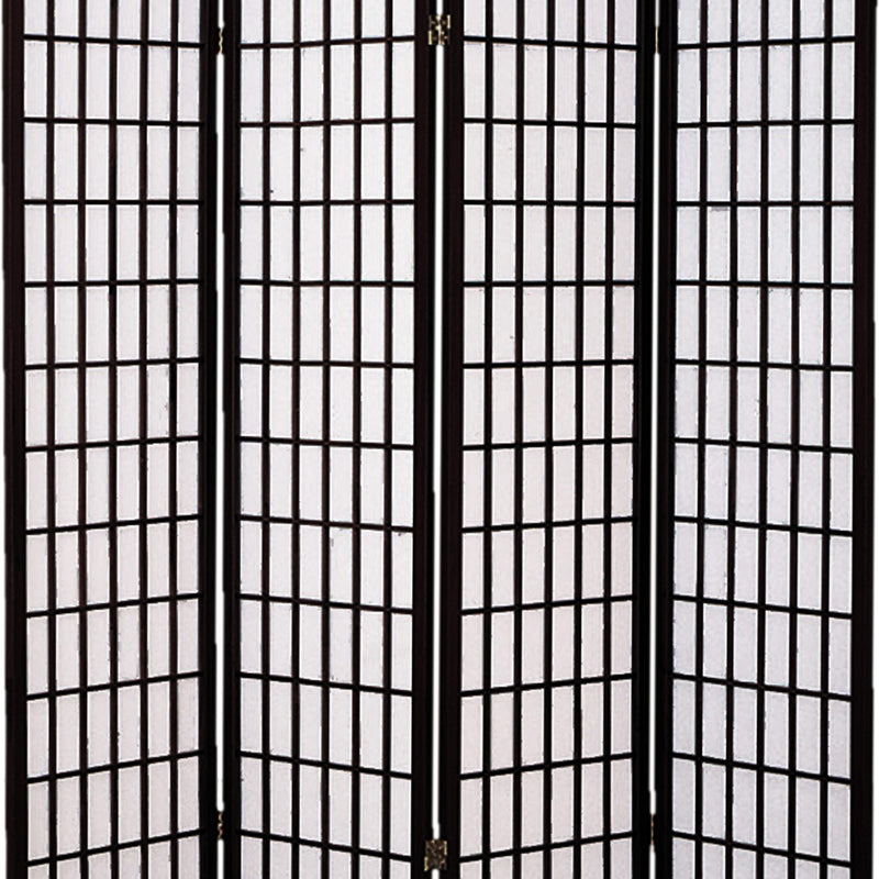Wooden 4 Panel Room Divider with Shoji Paper Inserts, Black and White-zoom-