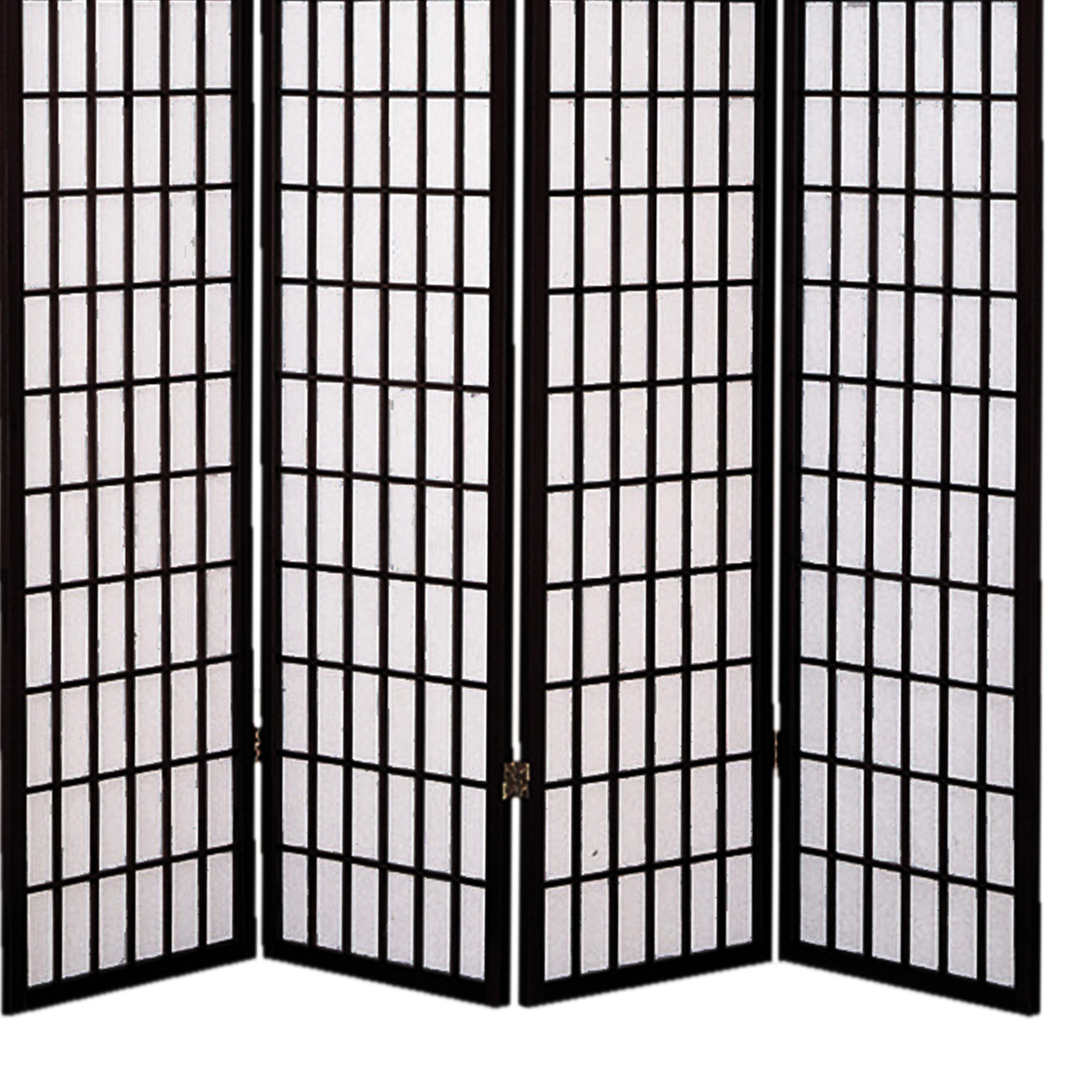Wooden 4 Panel Room Divider with Shoji Paper Inserts, Black and White-zoom-4