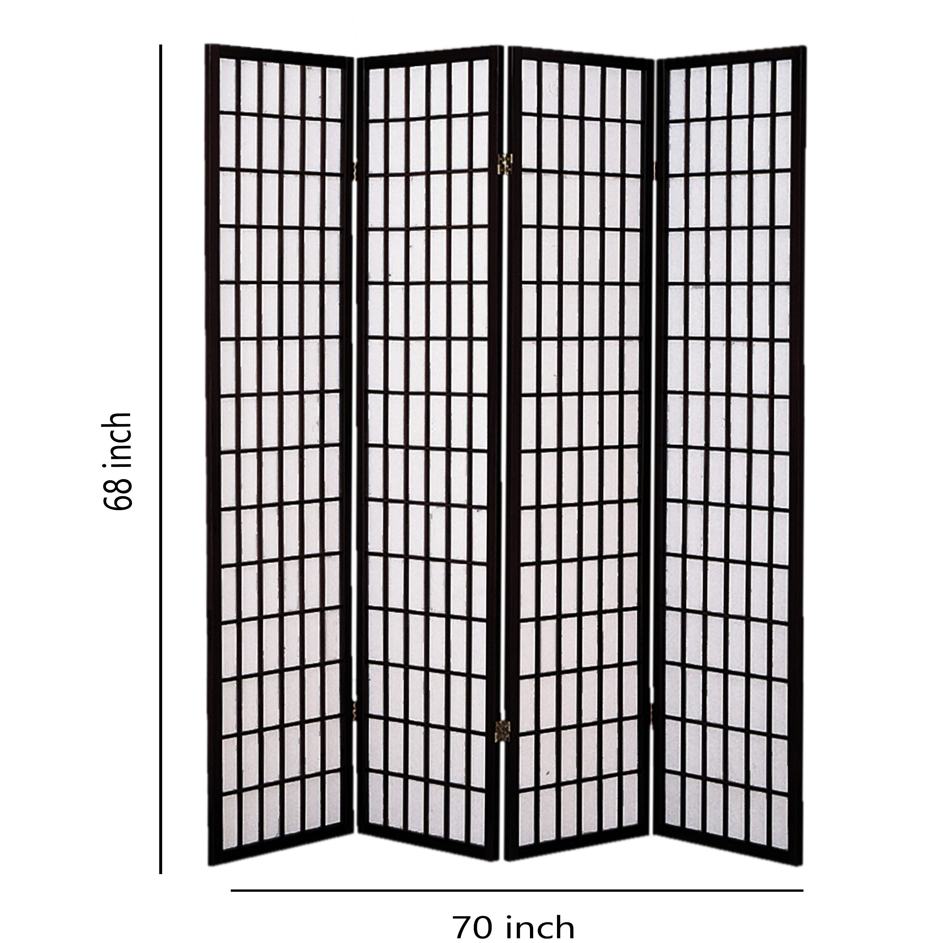 Wooden 4 Panel Room Divider with Shoji Paper Inserts, Black and White-zoom-5