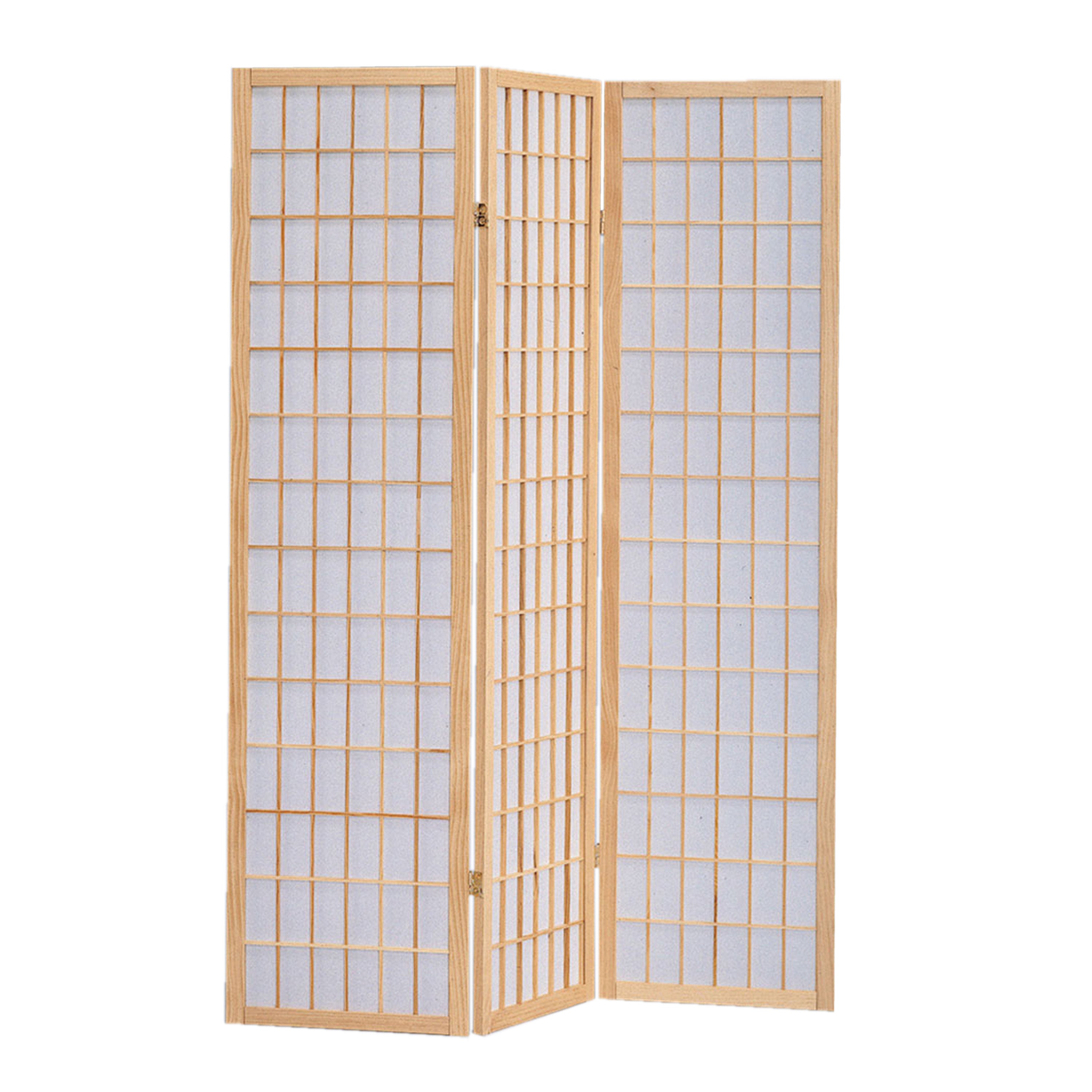 Wooden 3 Panel Room Divider with Shoji Paper Inserts, Brown and White