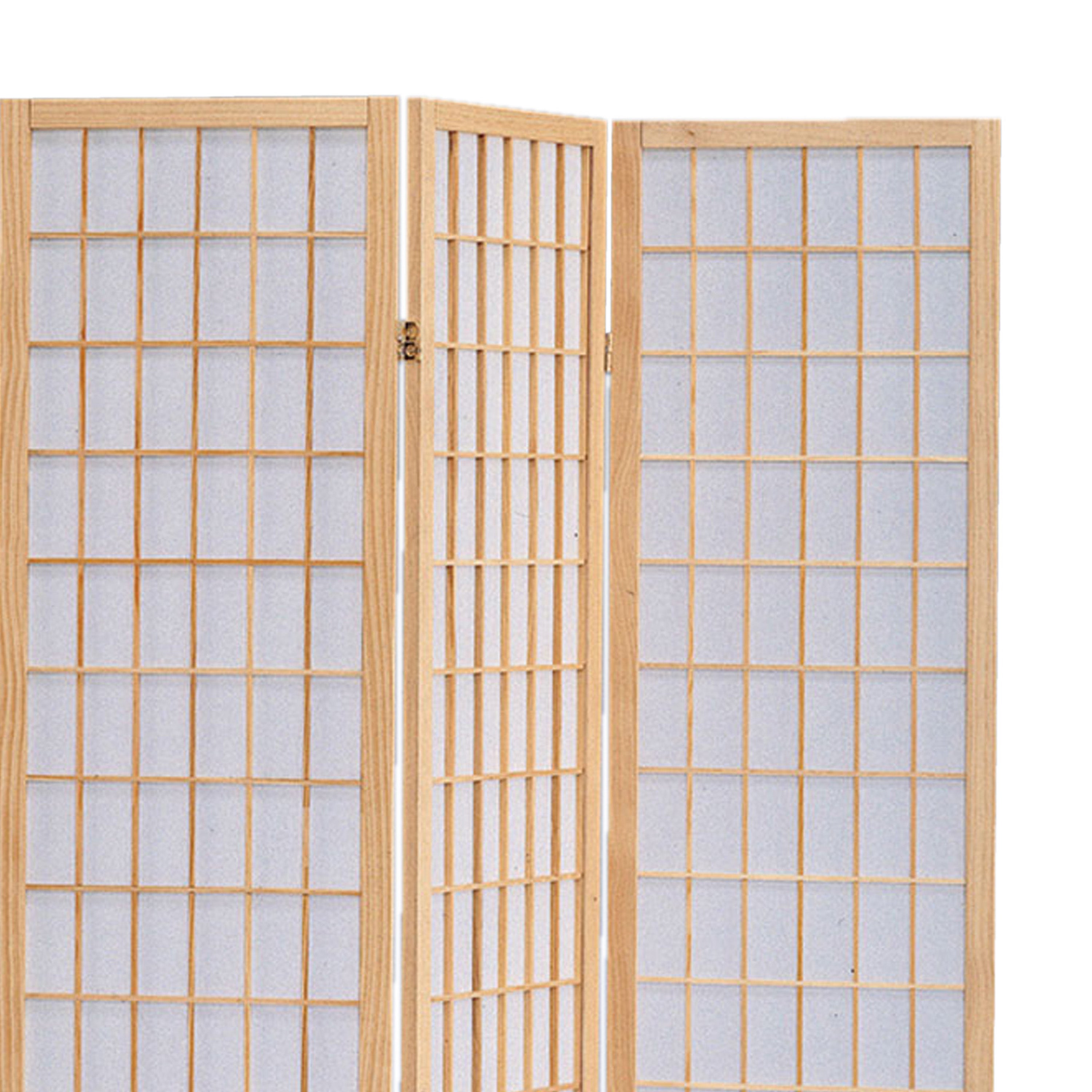Wooden 3 Panel Room Divider with Shoji Paper Inserts, Brown and White-zoom-2