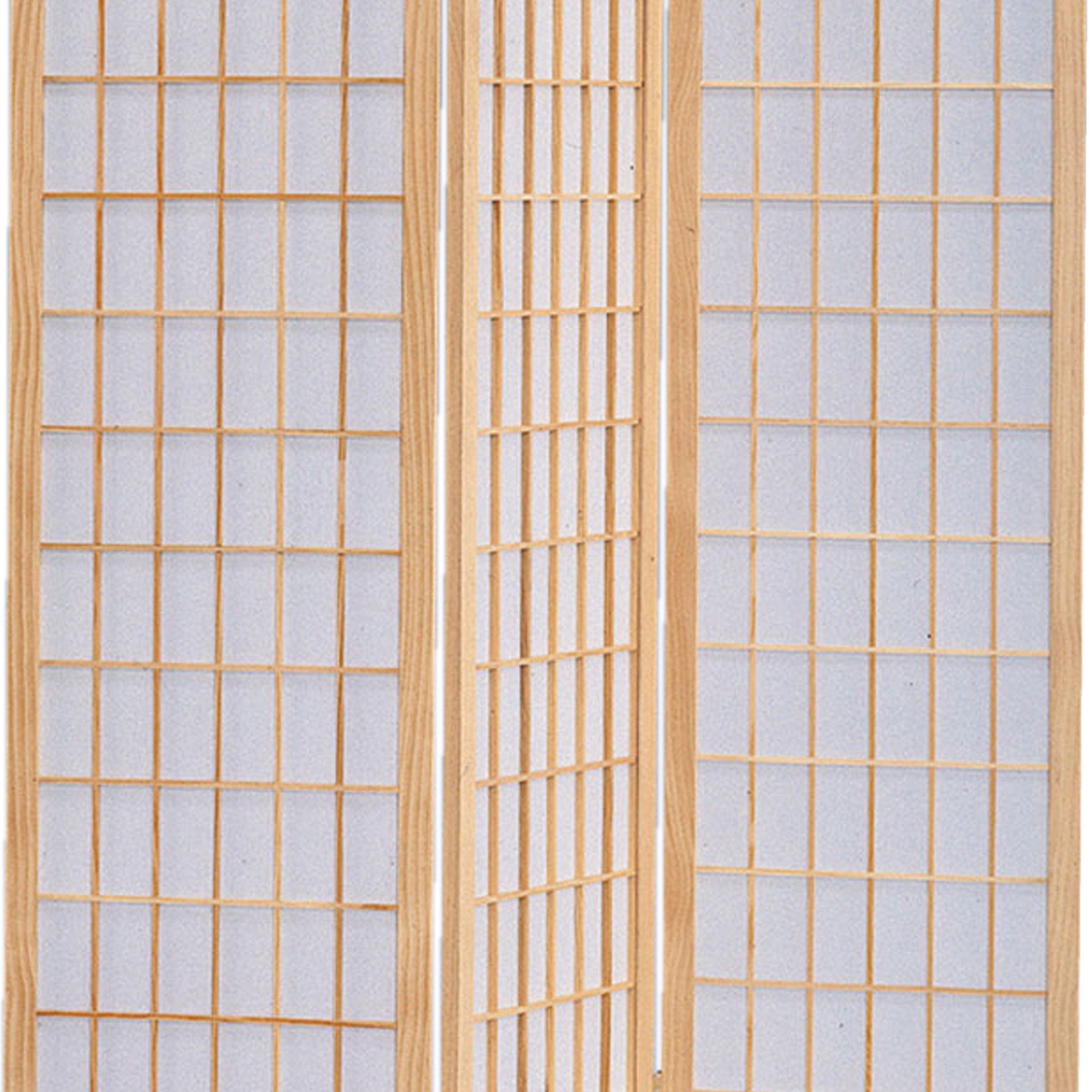 Wooden 3 Panel Room Divider with Shoji Paper Inserts, Brown and White-zoom-3