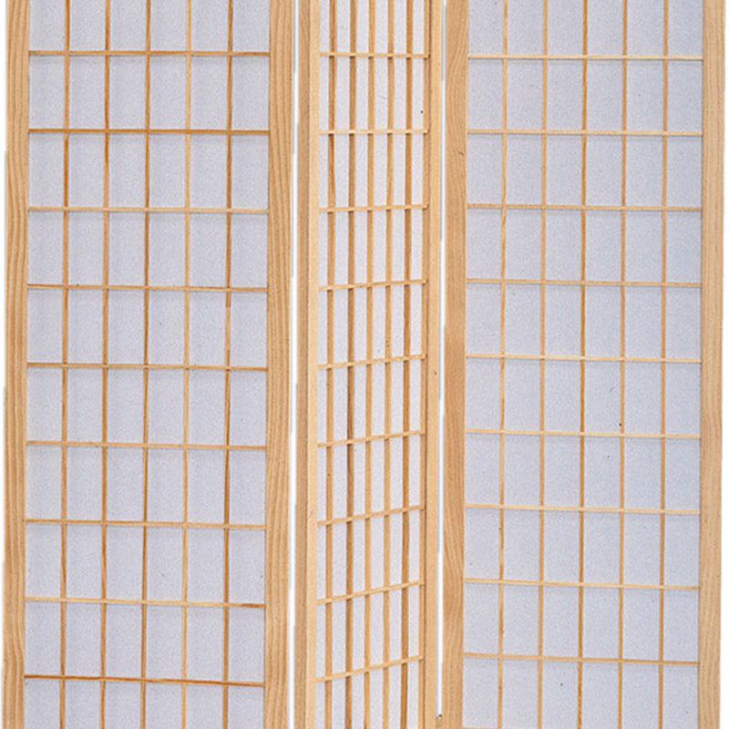 Wooden 3 Panel Room Divider with Shoji Paper Inserts, Brown and White-zoom-