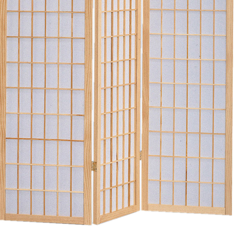 Wooden 3 Panel Room Divider with Shoji Paper Inserts, Brown and White-zoom-