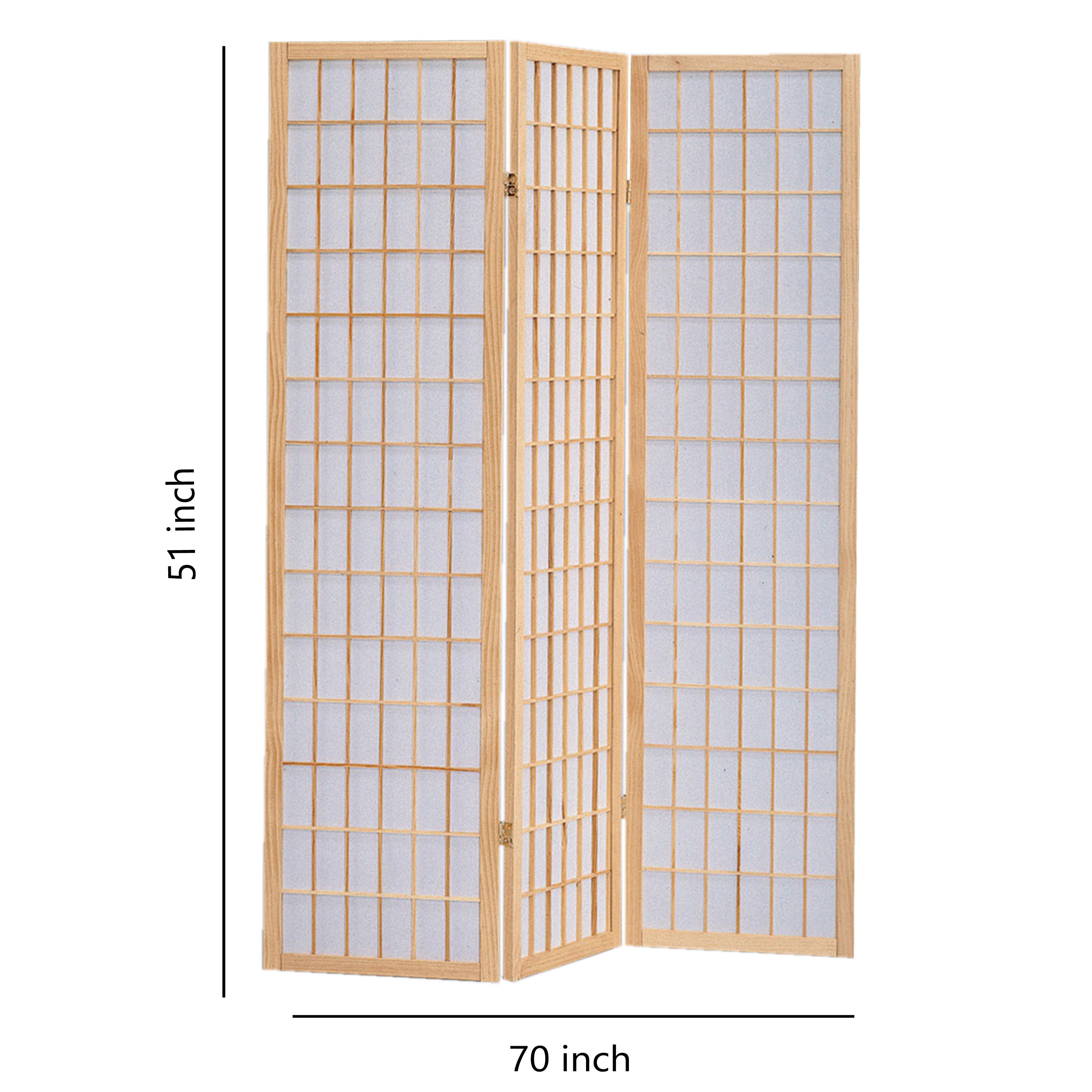 Wooden 3 Panel Room Divider with Shoji Paper Inserts, Brown and White-zoom-5