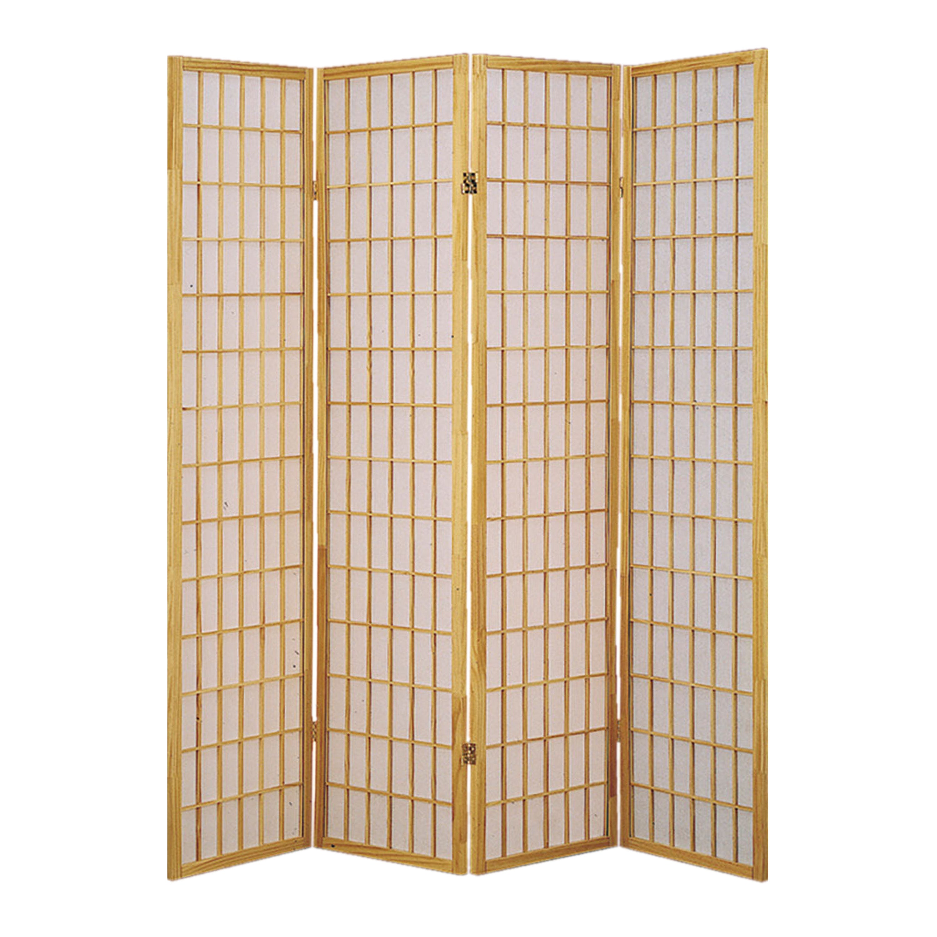 Wooden 4 Panel Room Divider with Shoji Paper Inserts, Brown and White-zoom-1