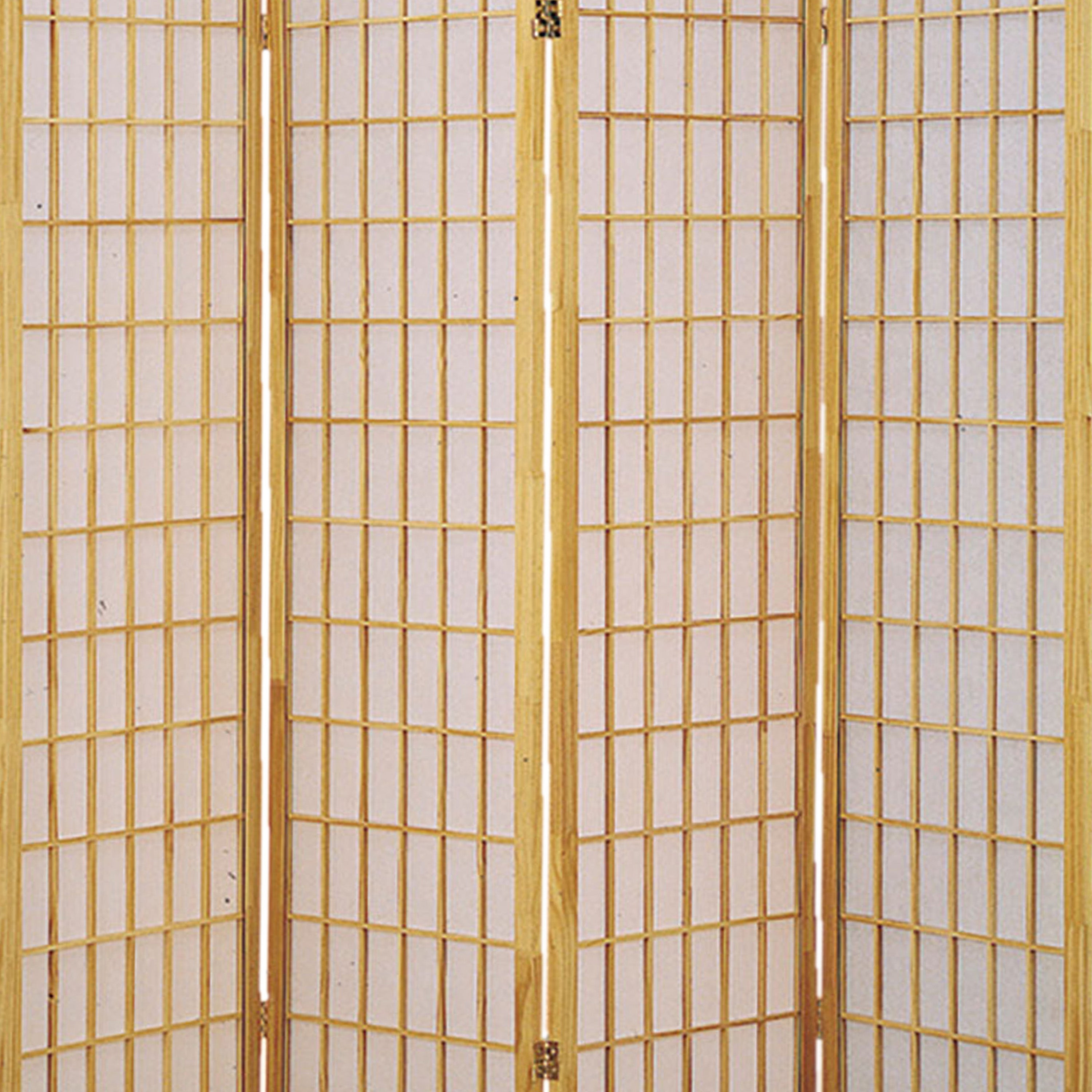 Wooden 4 Panel Room Divider with Shoji Paper Inserts, Brown and White-zoom-3