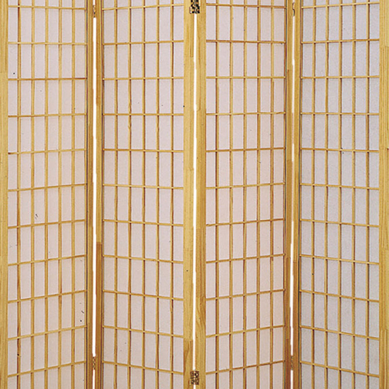 Wooden 4 Panel Room Divider with Shoji Paper Inserts, Brown and White-zoom-
