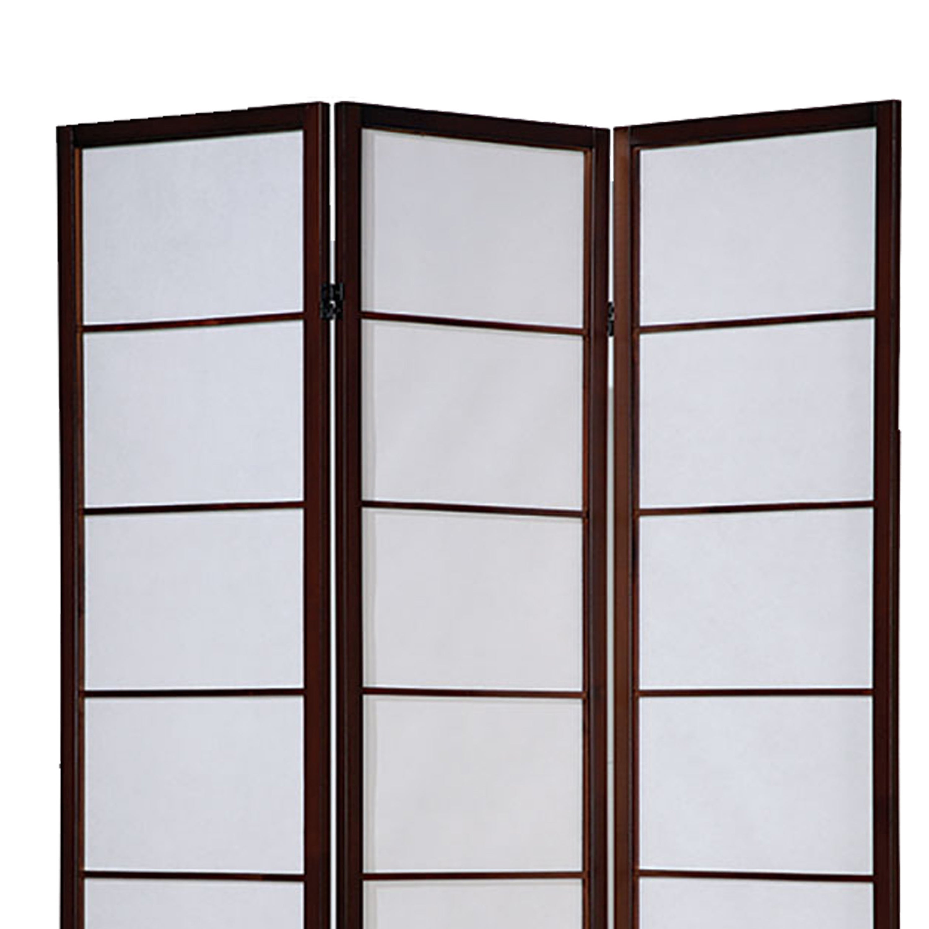 3 Panel Wooden Room Divider with Shoji Paper Inserts,White and Cherry Brown-zoom-2