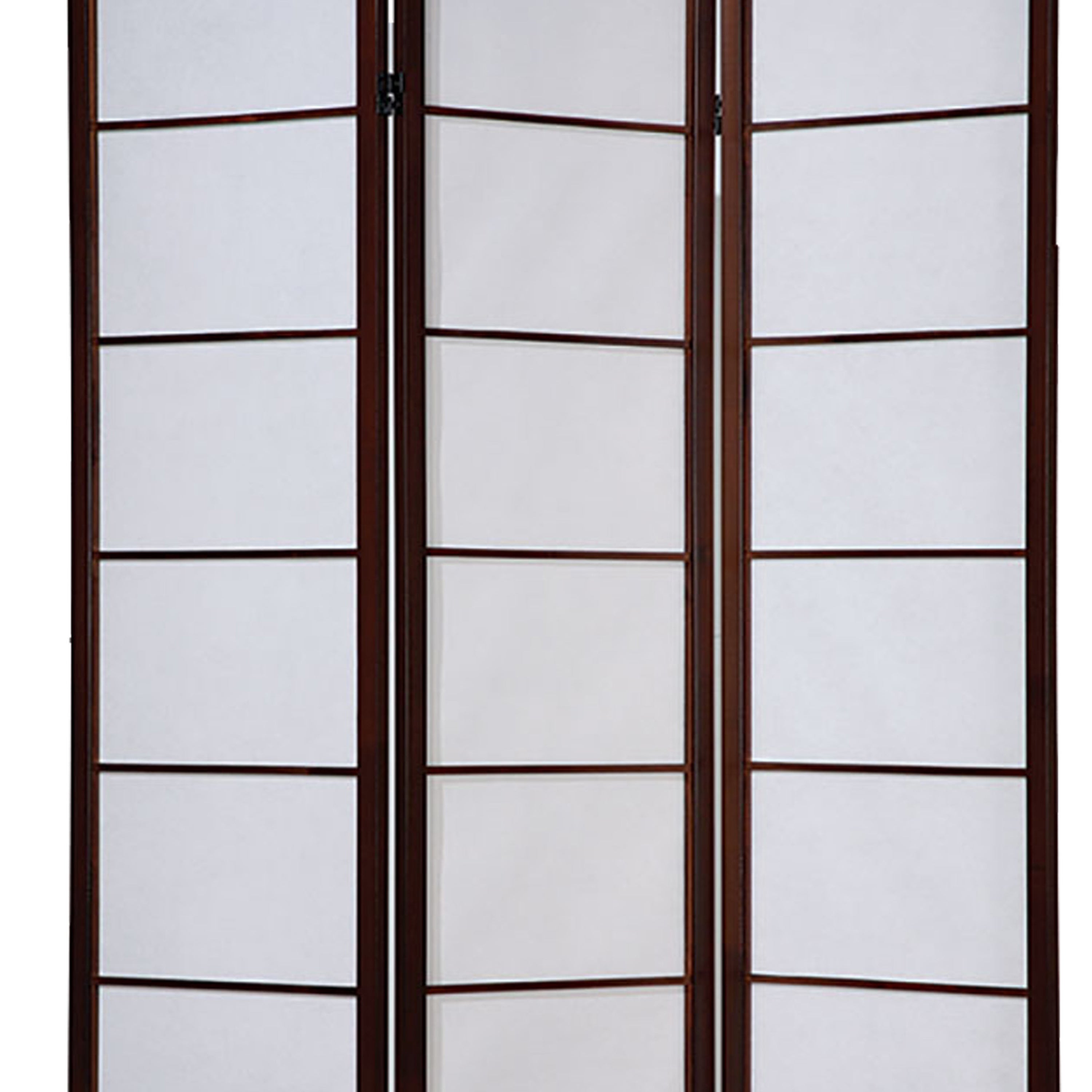 3 Panel Wooden Room Divider with Shoji Paper Inserts,White and Cherry Brown-zoom-3