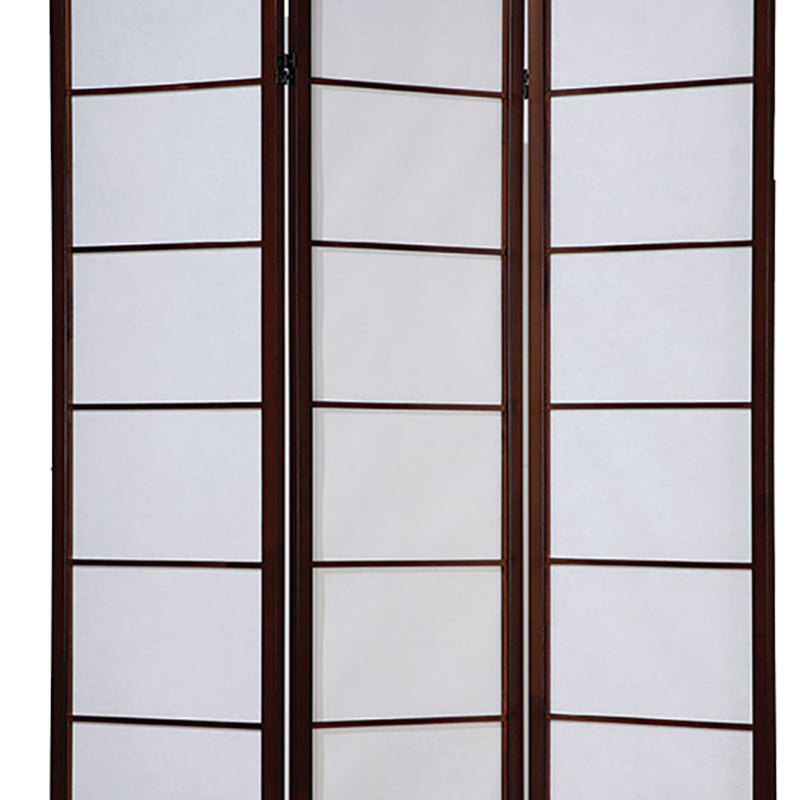 3 Panel Wooden Room Divider with Shoji Paper Inserts,White and Cherry Brown-zoom-