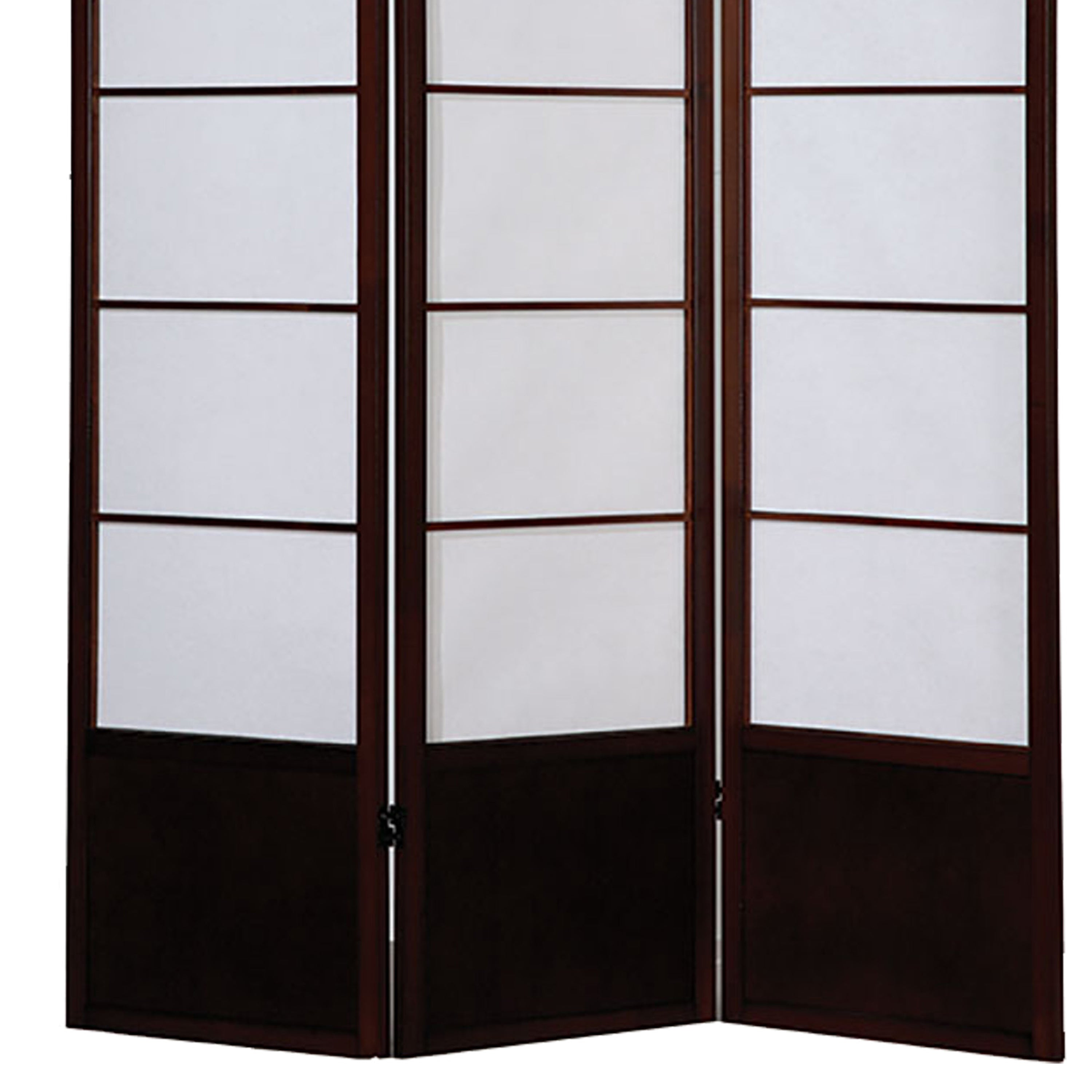 3 Panel Wooden Room Divider with Shoji Paper Inserts,White and Cherry Brown-zoom-4